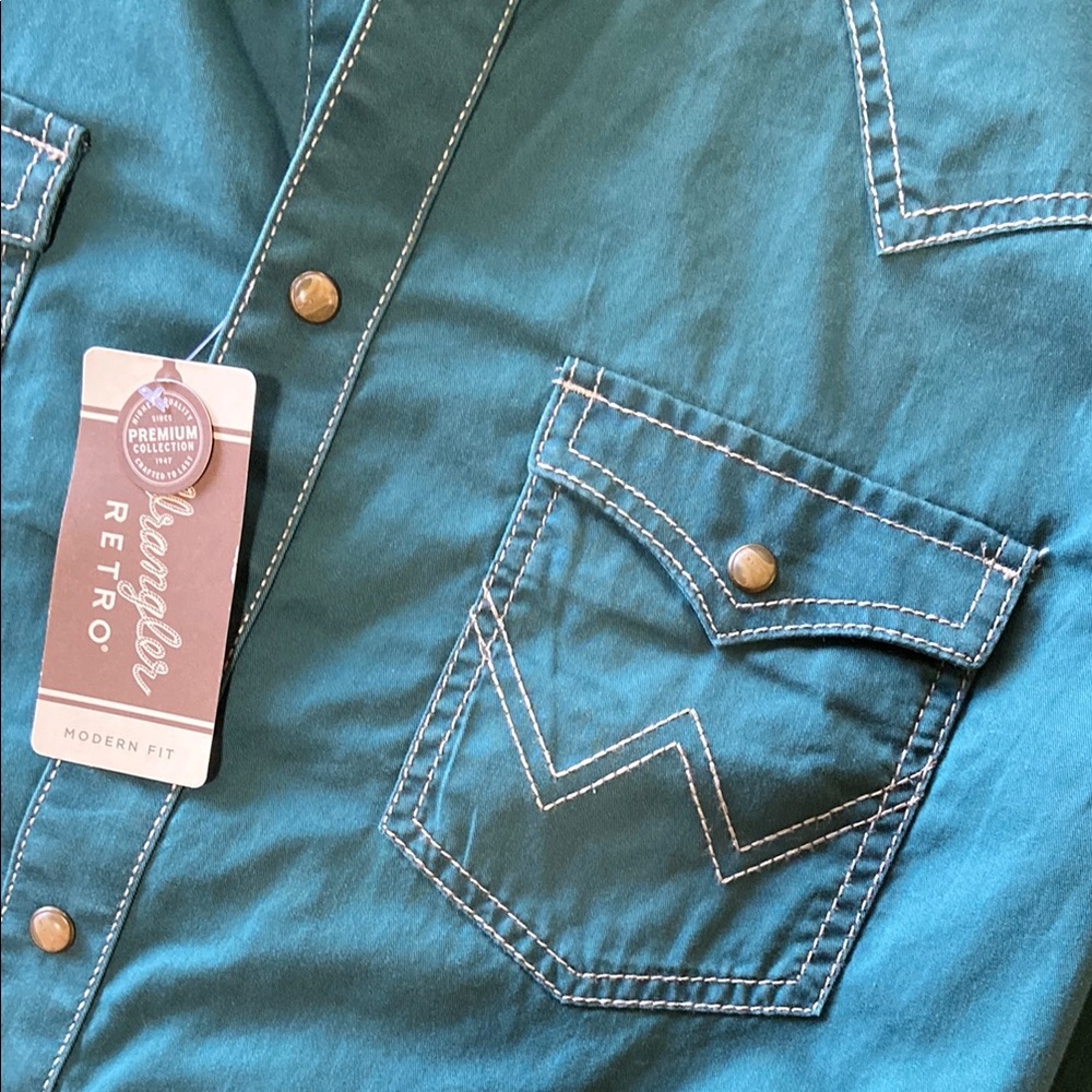 Wrangler Men's Teal Western Shirt - Size Small NWT - Picture 8 of 9